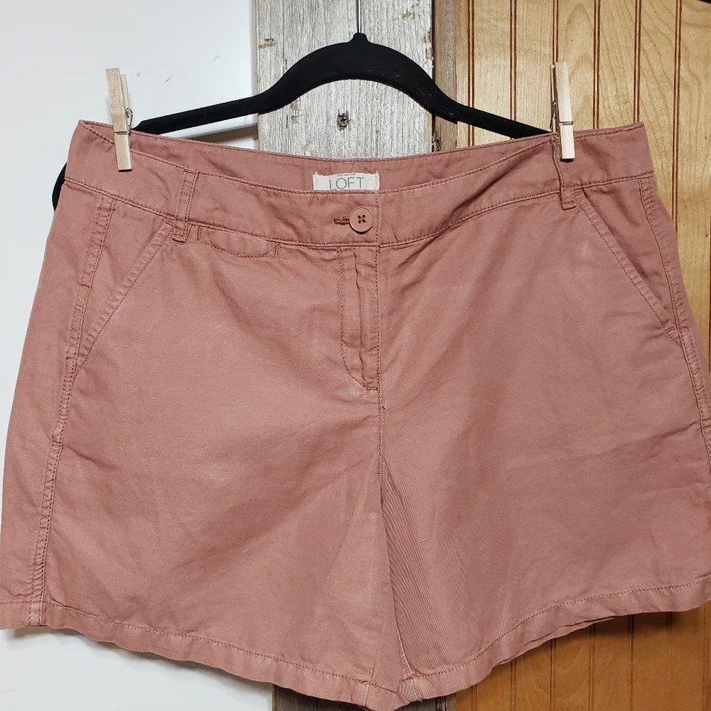 Loft Ann Taylor Chino Shorts   Rust Peach Relaxed Fit Women 10 Linen /Cotton